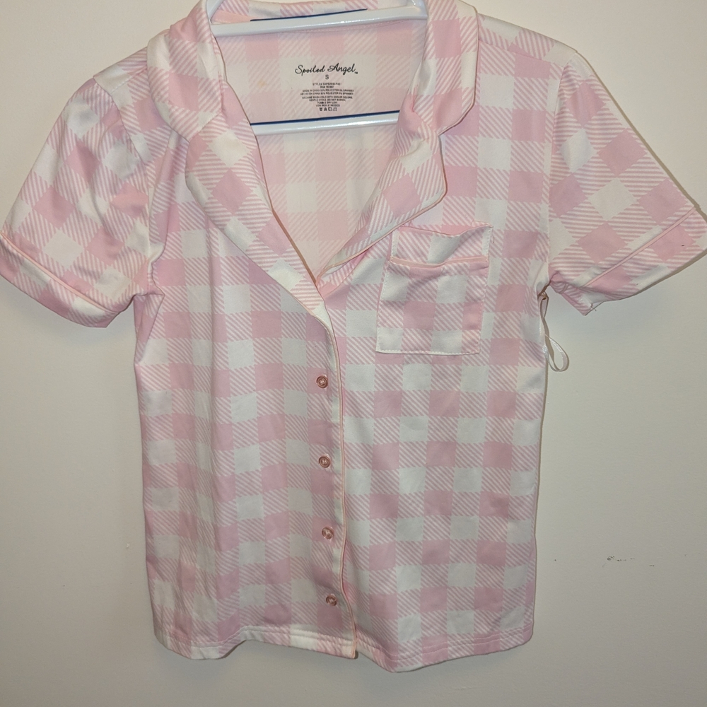 Spoiled Pink and White Plaid Pajama Top